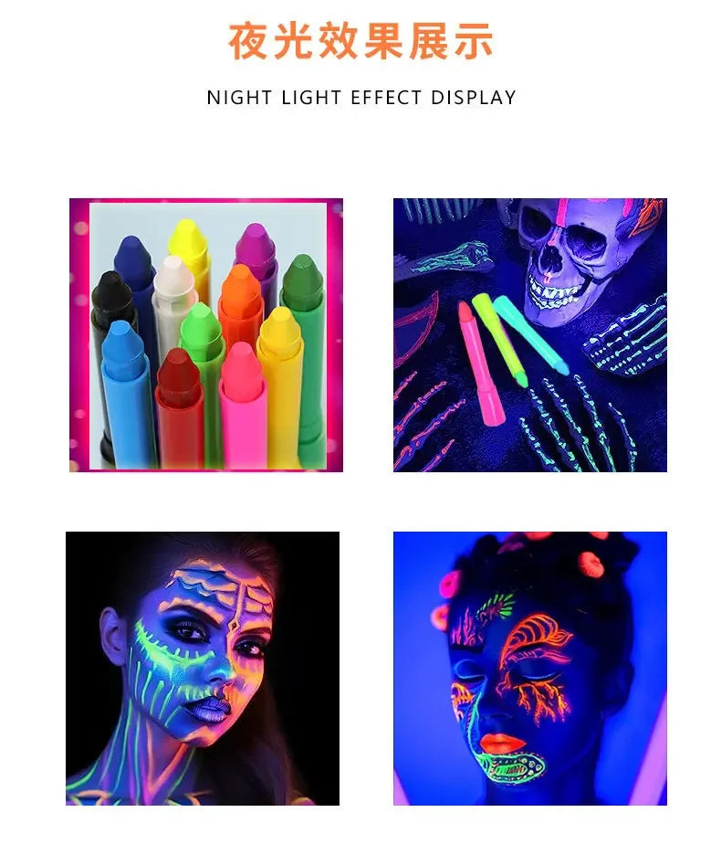 10 Colors Glow Neon Oil Face Body Art UV Glow Oil Painting Halloween Party Water-based Halloween Crayons
