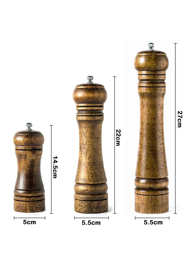 5" 8" 10" Salt and Pepper Grinder, Solid Wood Spice Pepper Mill with Strong Adjustable Ceramic Grinder Kitchen Cooking Tools