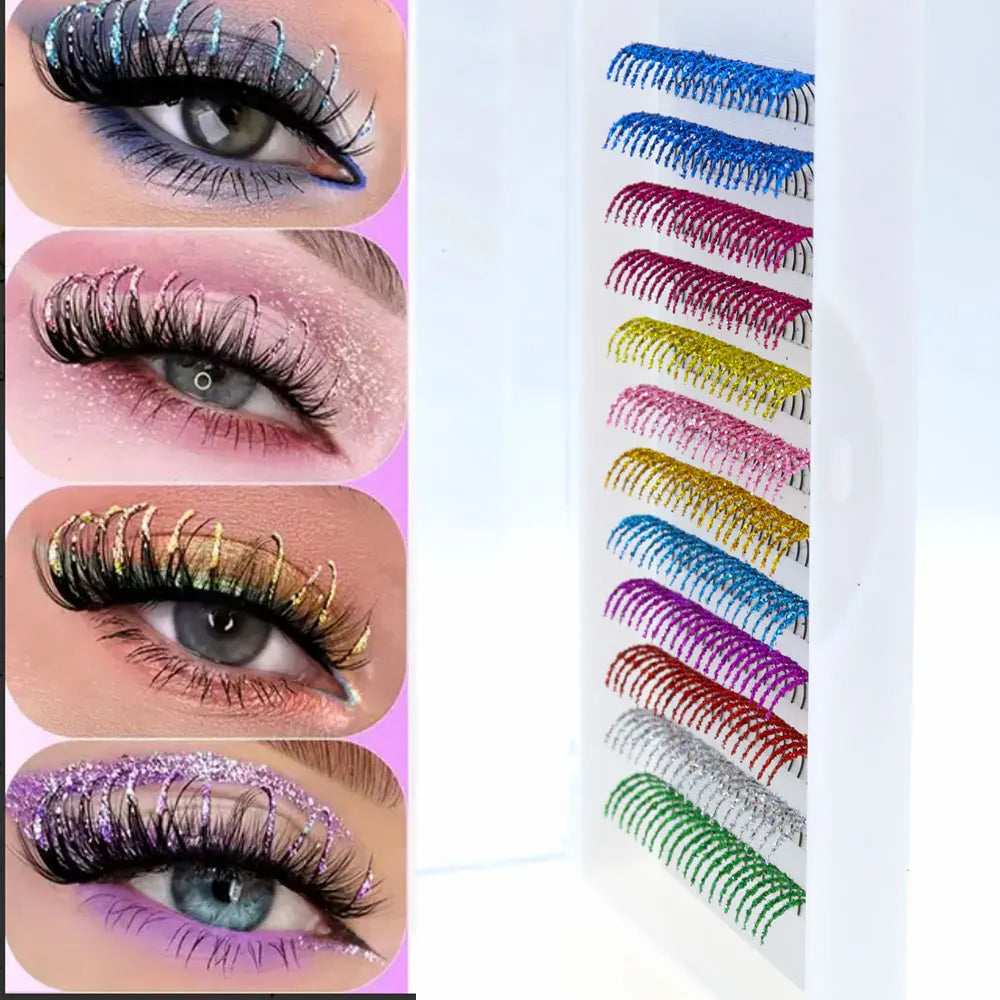 Rainbow Colored Shiny Sequin Eyelashes Mixed Colors Fake Eyelashes for Party Christmas Halloween Date Glitter Eyelashes